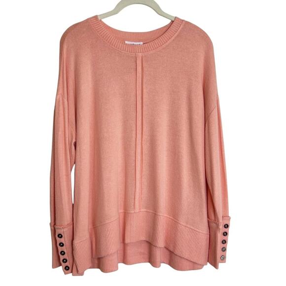 Westbound Petites Sweater PL Coral Pink Long Sleeve Button Cuff Lightweight Knit - Picture 1 of 8